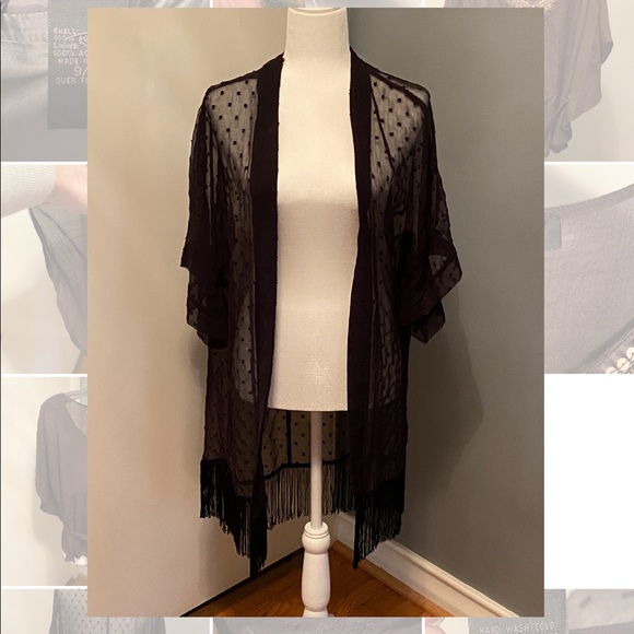 Black Chiffon Wrap or Coverup - Picture 2 of 5